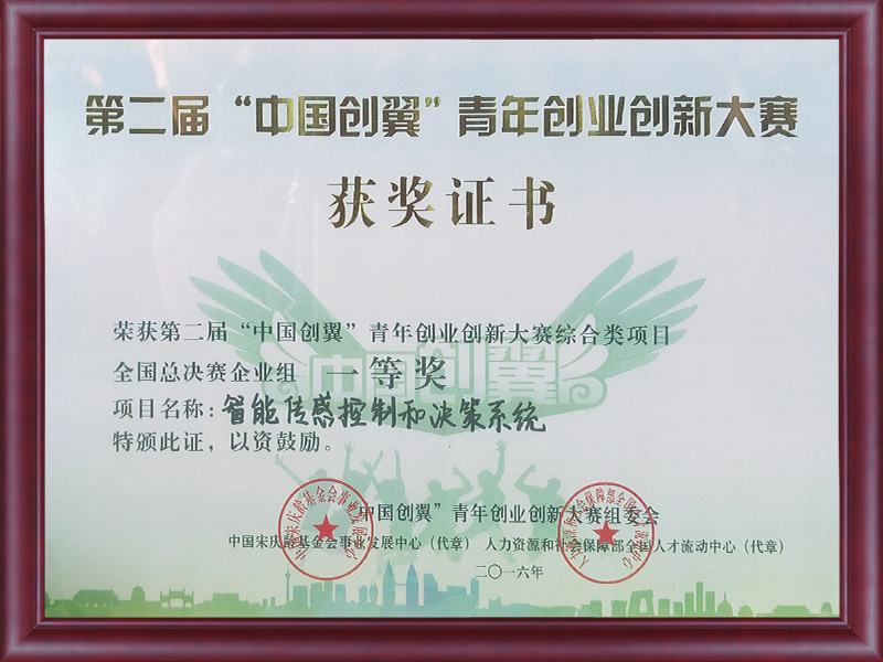 中国创翼获奖证书